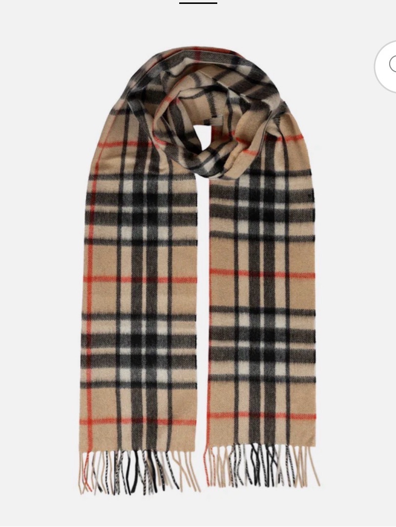 Burberry Nova Tan Plaid Cashmere Scarf 8”X50”